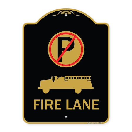 Signmission Fire Lane W/ No Parking & Graphic, Black & Gold Aluminum Sign, 18" x 24", BG-1824-24017 A-DES-BG-1824-24017